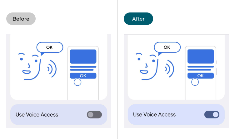 Android 12 with Voice Access switched off and then switched on